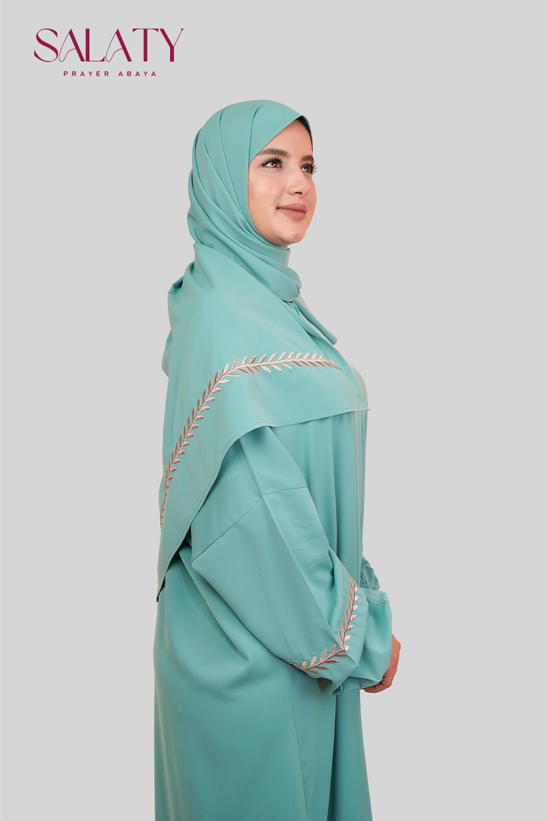 Abaya Brodée Vert d'Eau
